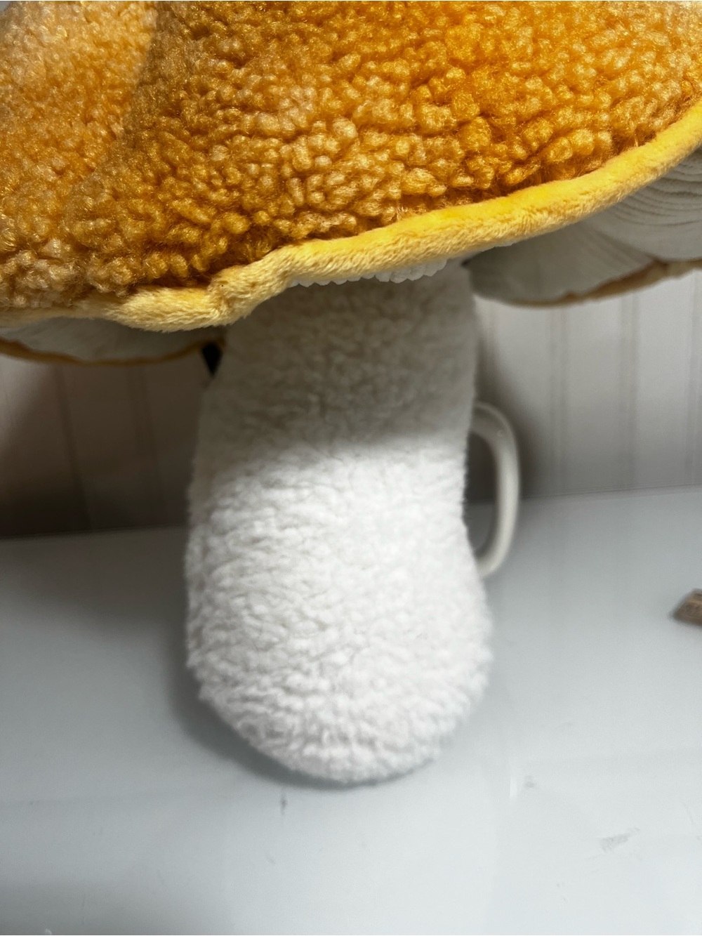 Plush Mushroom Decor Cottagecore Sherpa Corduroy Yellow Gold Toadstool Pillow - Picture 3 of 13